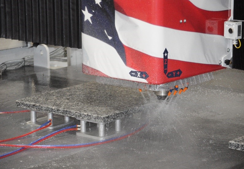 Machinery closeup with american flag